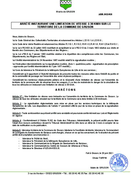 ARRETE - 2021-28 - Zone 30