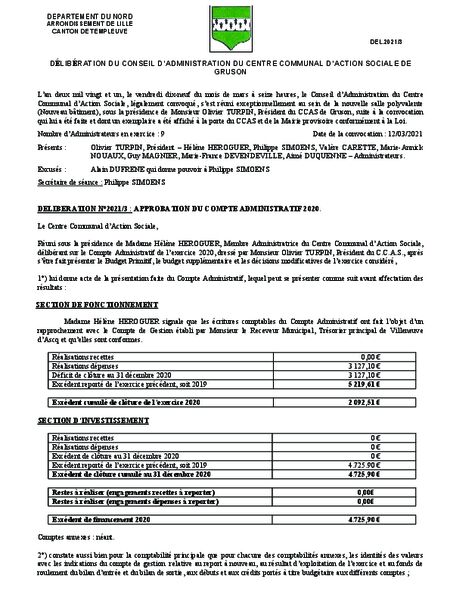 DELIBERATION 2021-3-APPROBATION DU CA 2020