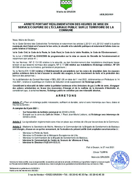 ARRETE - 2021-19 - Extinction Eclairage Public
