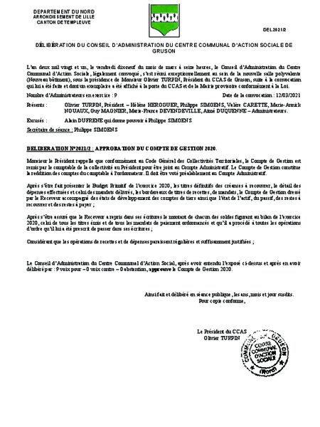 DELIBERATION 2021-2-APPROBATION DU CG 2020