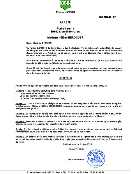 Arrêté 2020 03 Délégation fonction Hélène Héroguer