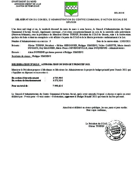 DELIBERATION 2021-5-APPROBATION DU BP 2021