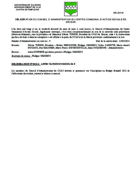 DELIBERATION 2021-4-AFFECTATION DU RESULTAT